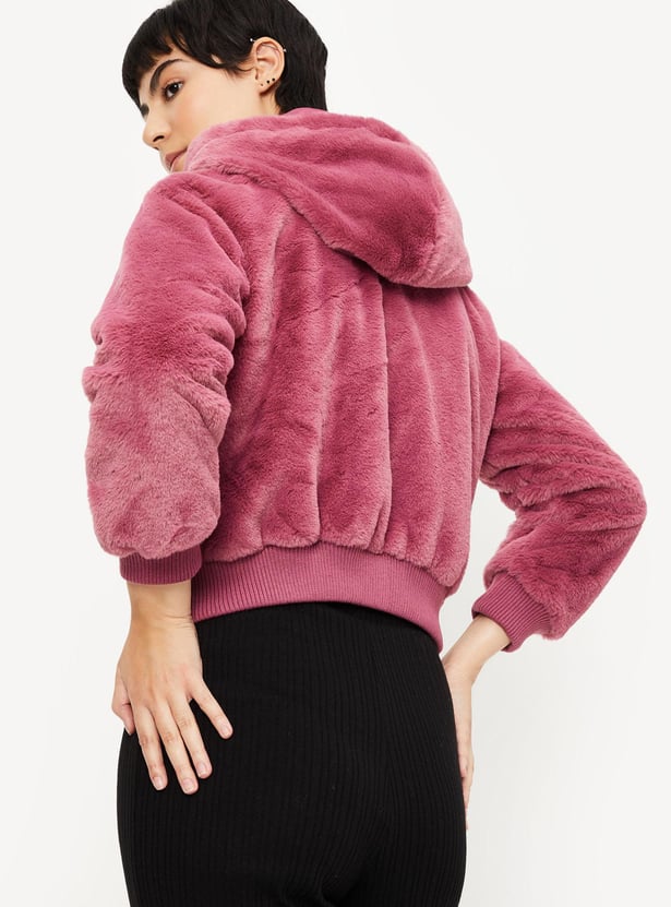 Women Fur Textured Hoodie