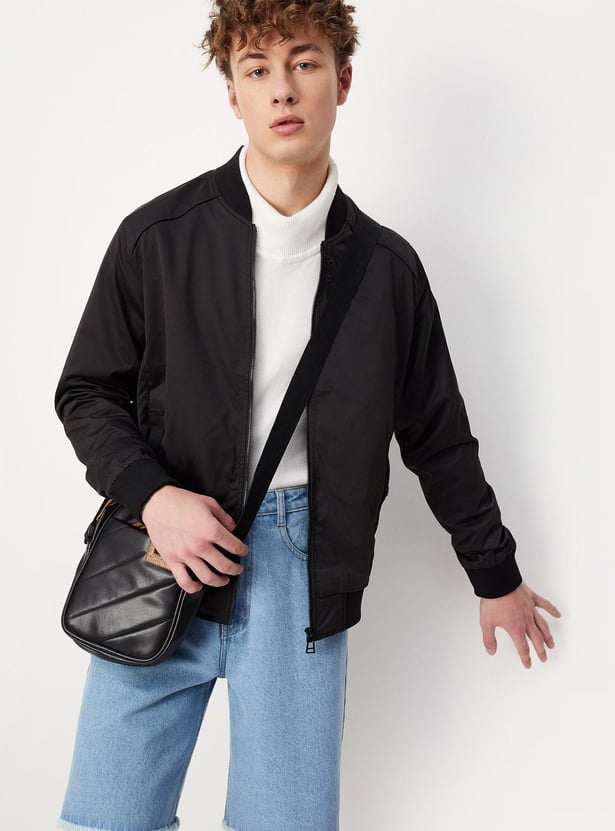 Men Solid Bomber Jacket