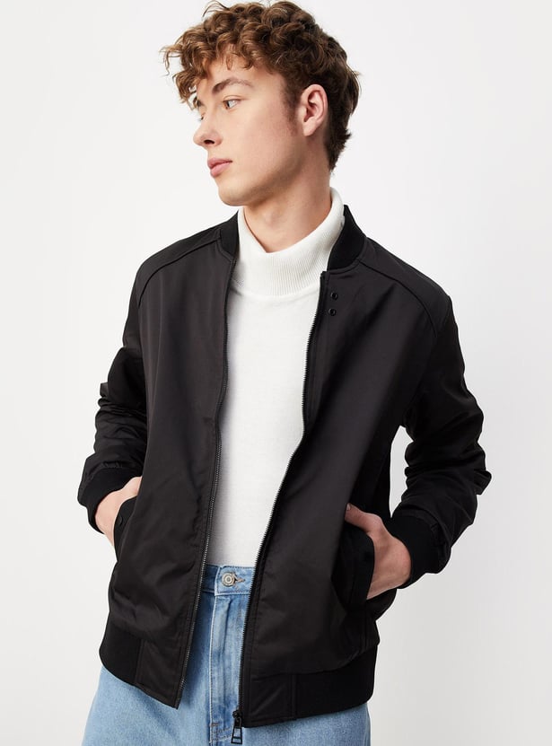 Men Solid Bomber Jacket