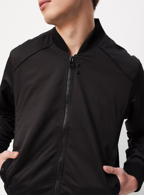 Men Solid Bomber Jacket