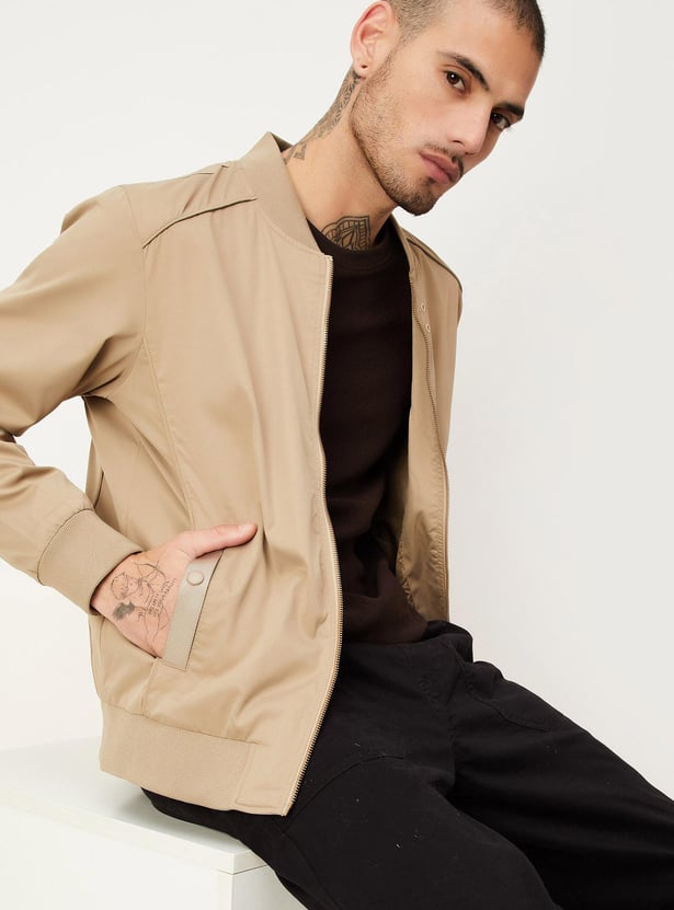 Men Solid Bomber Jacket