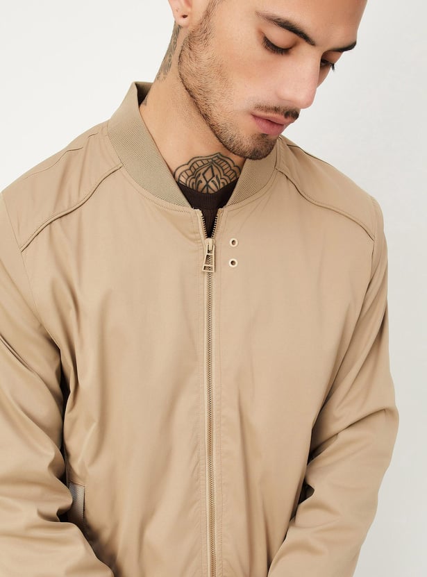 Men Solid Bomber Jacket