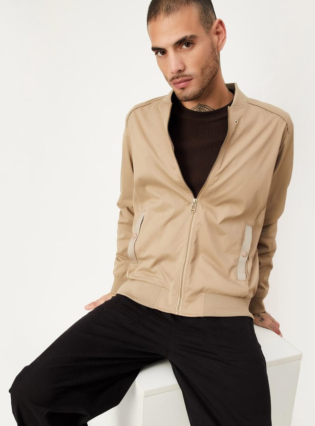 Men Solid Bomber Jacket