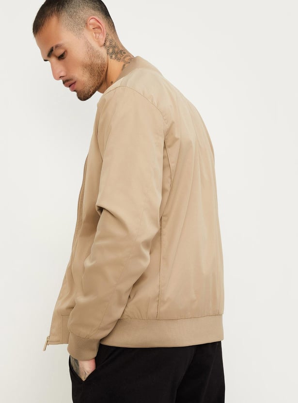 Men Solid Bomber Jacket