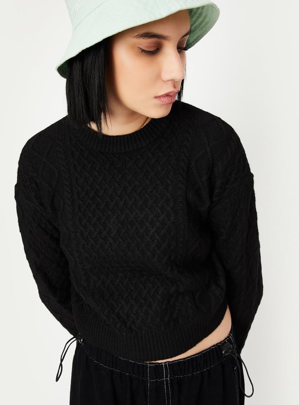 Women Cable Knit Cropped Sweater