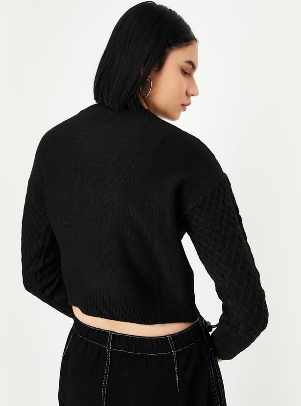 Women Cable Knit Cropped Sweater