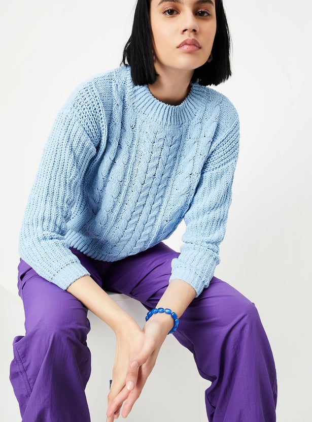 Women Cable Knit Cropped Sweater