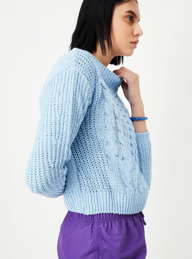 Women Cable Knit Cropped Sweater