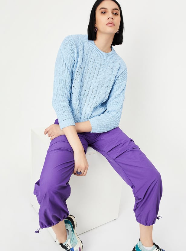 Women Cable Knit Cropped Sweater