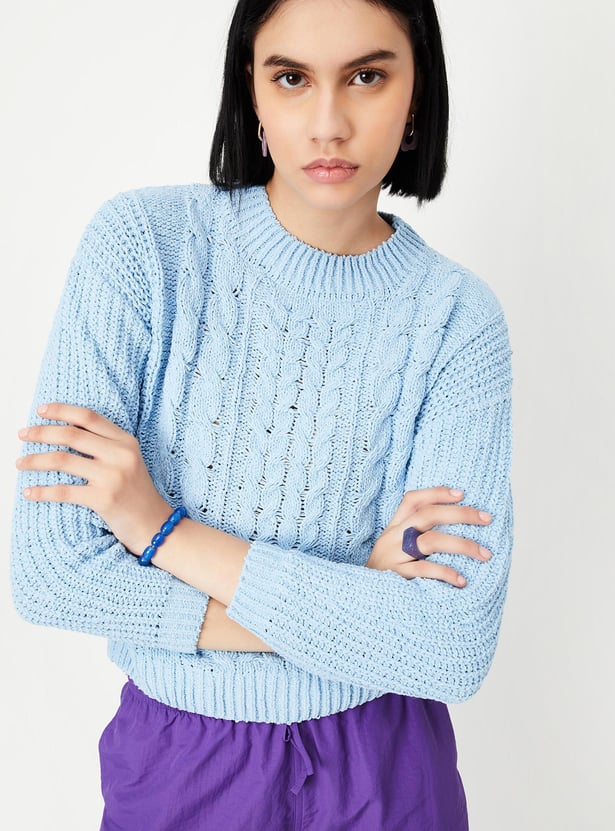 Women Cable Knit Cropped Sweater