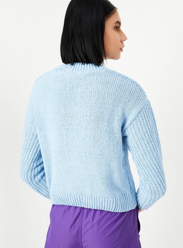 Women Cable Knit Cropped Sweater