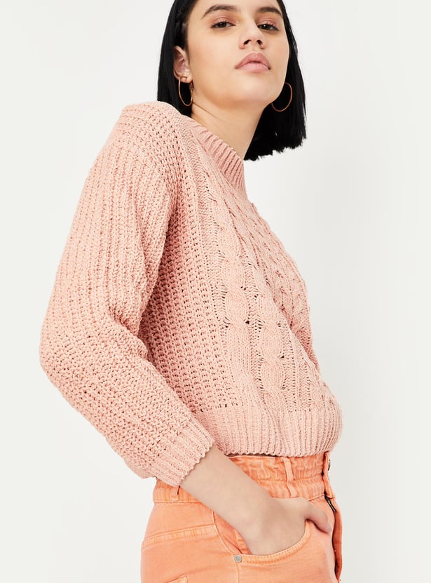 Women Cable Knit Cropped Sweater