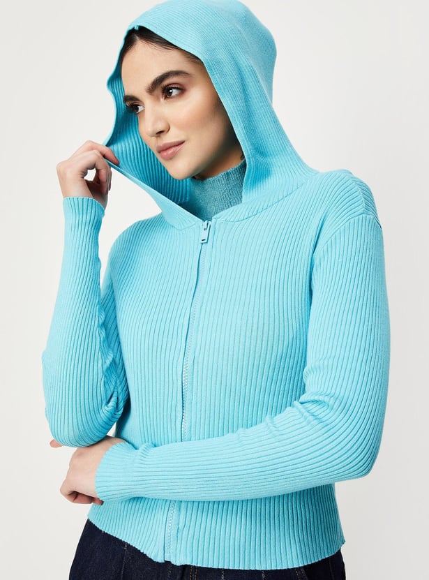 Women Ribbed Hooded Jacket