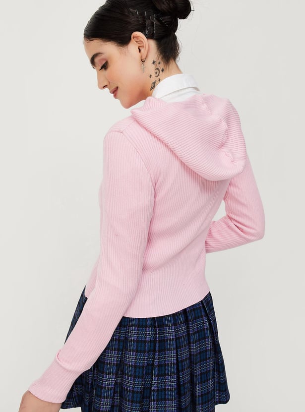 Women Ribbed Hooded Jacket