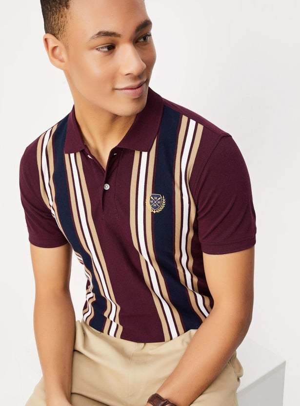 Men Slim Fit Striped Polo T-shirt