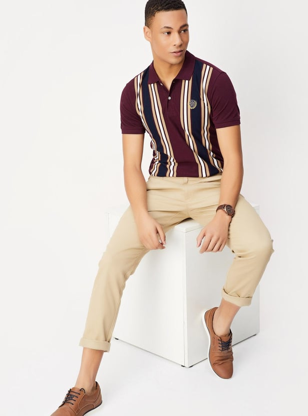 Men Slim Fit Striped Polo T-shirt
