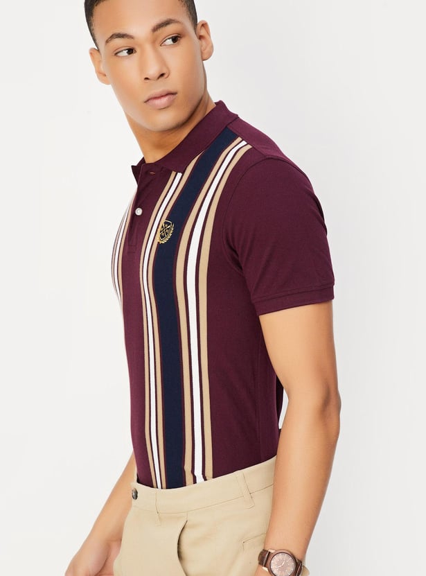 Men Slim Fit Striped Polo T-shirt