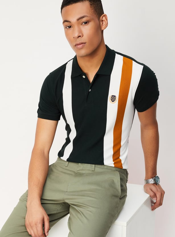 Men Striped Slim Fit Polo T-shirt