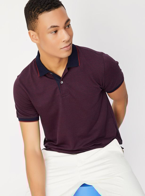 Men Slim Fit Contrast Collar Polo T-shirt