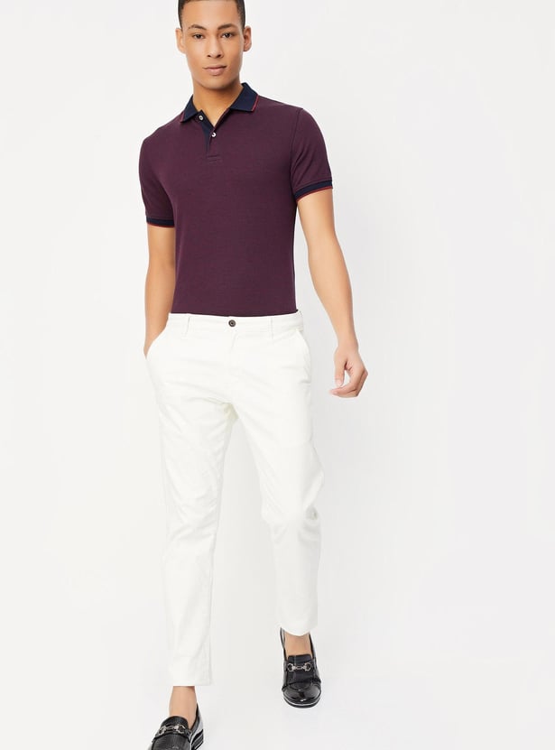 Men Slim Fit Contrast Collar Polo T-shirt
