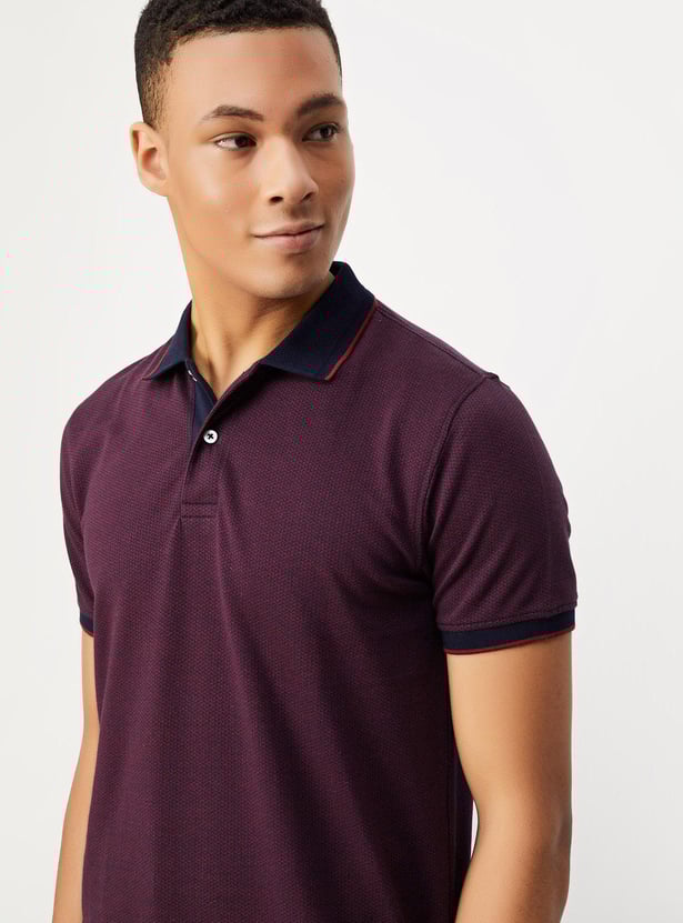 Men Slim Fit Contrast Collar Polo T-shirt