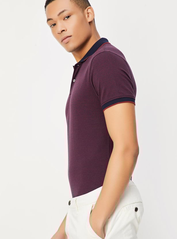 Men Slim Fit Contrast Collar Polo T-shirt