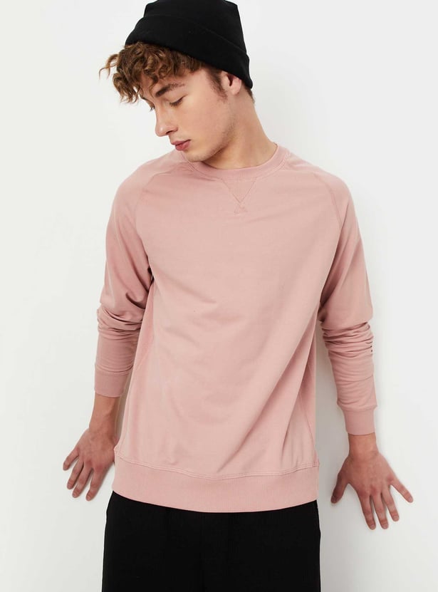Men Solid Raglan Sleeve Sweatshirt