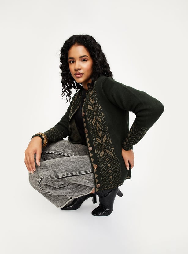 Women Argyle Knitted Cardigan