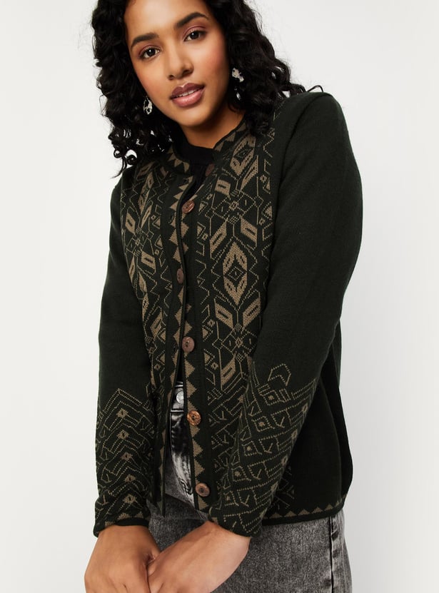 Women Argyle Knitted Cardigan