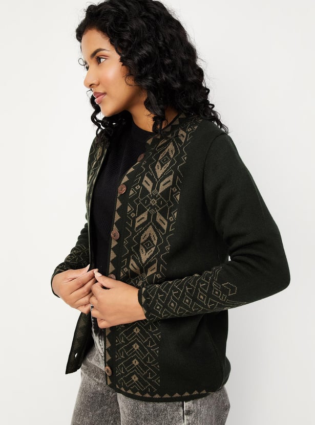 Women Argyle Knitted Cardigan