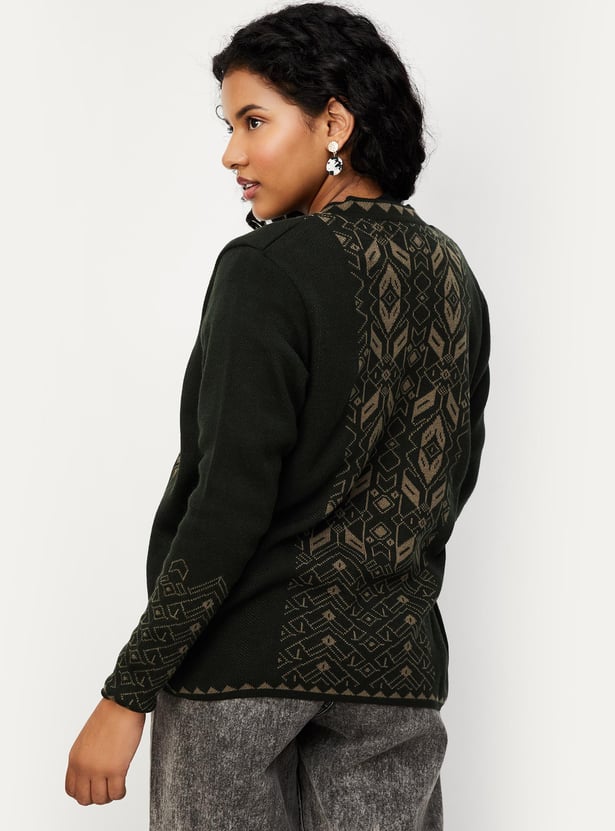 Women Argyle Knitted Cardigan