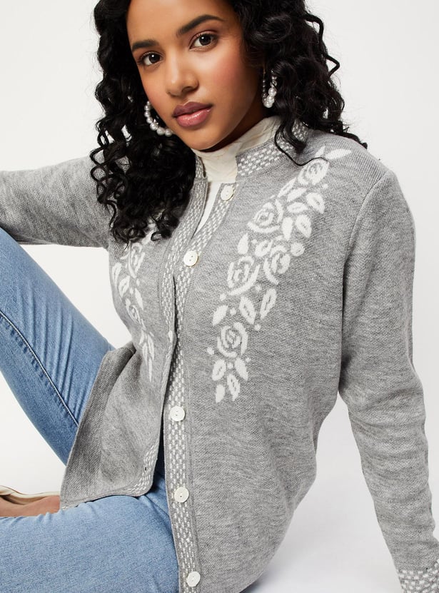 Buy Women Floral Knitted Cardigan Online at just Rs. 1199.0