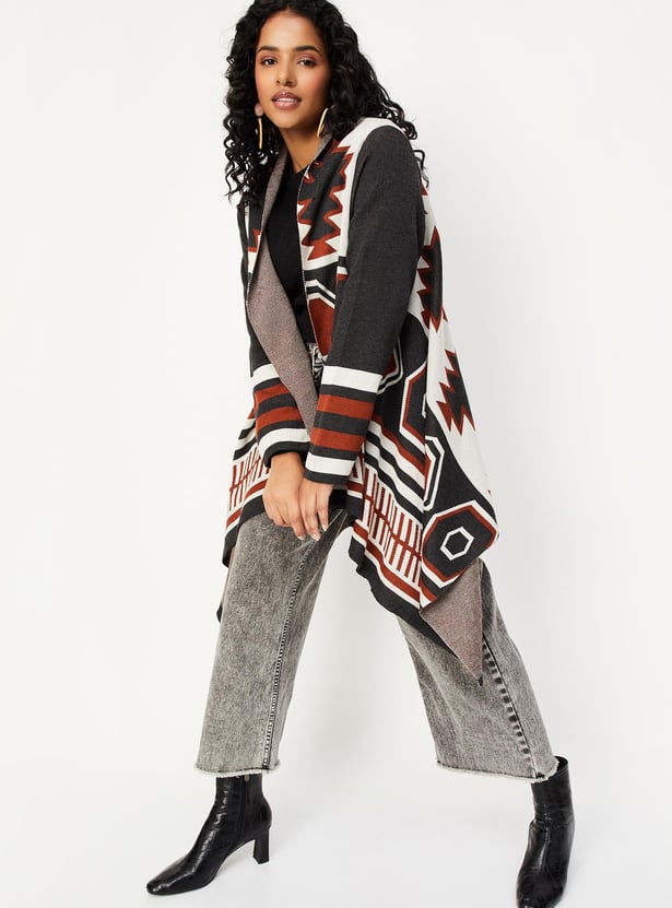 Women Aztec Printed Waterfall Shrug