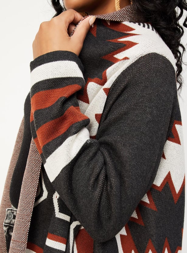 Women Aztec Printed Waterfall Shrug
