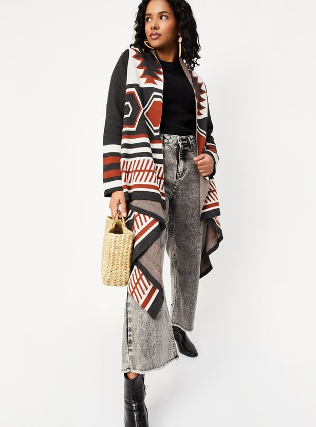 Women Aztec Printed Waterfall Shrug