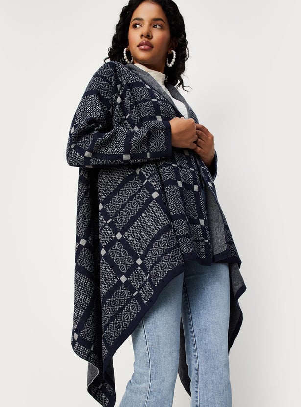 Women Woven Checked Waterfall Shrug