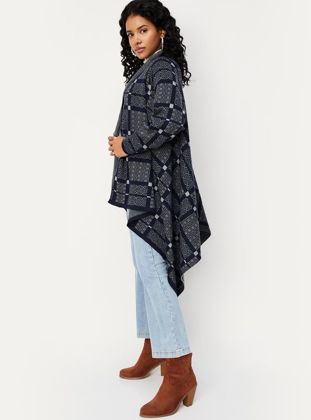 Women Woven Checked Waterfall Shrug