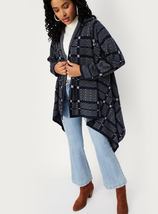 Women Woven Checked Waterfall Shrug