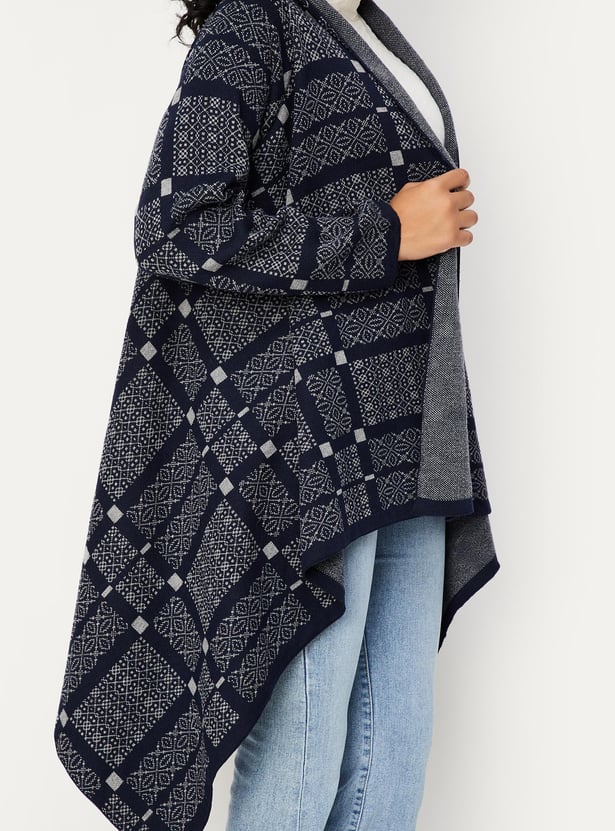Women Woven Checked Waterfall Shrug