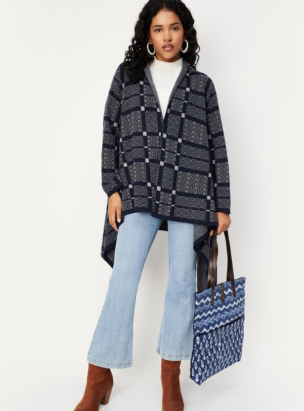 Women Woven Checked Waterfall Shrug