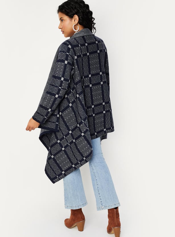 Women Woven Checked Waterfall Shrug