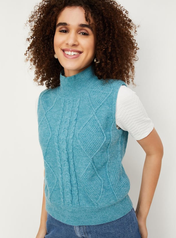 Women Cable Knit Sleeveless Sweater