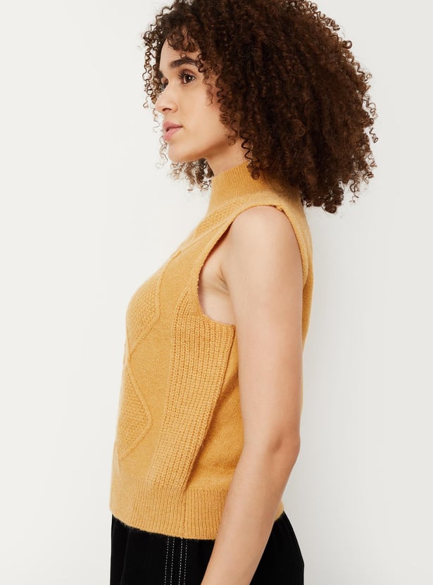 Women Cable Knit Sleeveless Sweater