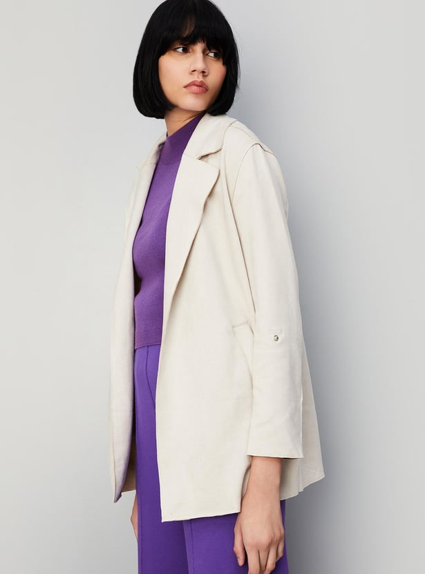 Women Solid Classic Suede Overcoat