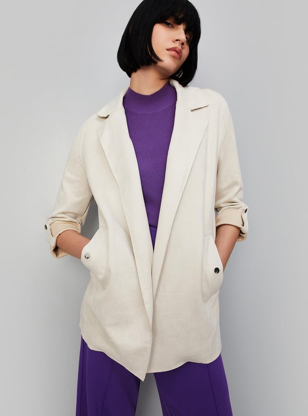 Women Solid Classic Suede Overcoat