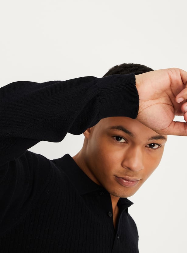 Men Flat Knit Slim Fit Polo T-shirt