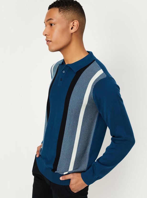 Men Striped Slim Fit Knit Polo T-shirt