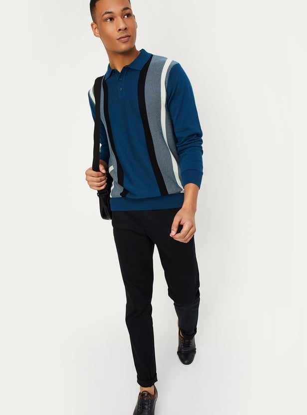Men Striped Slim Fit Knit Polo T-shirt