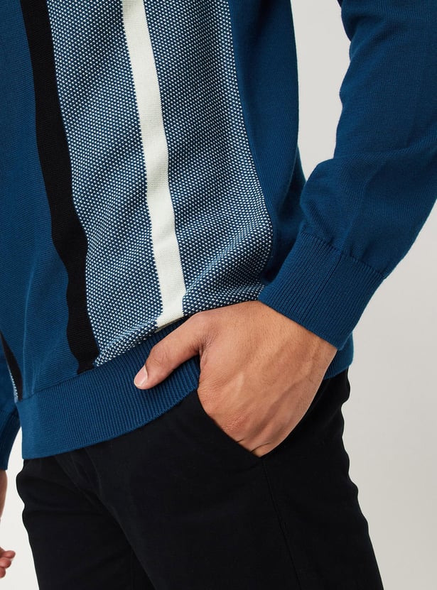 Men Striped Slim Fit Knit Polo T-shirt