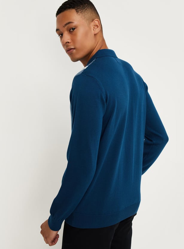 Men Striped Slim Fit Knit Polo T-shirt